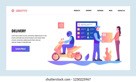 Vector web site gradient design template. Motorbike fast city delivery service. Post mail service. Landing page concepts for website and mobile development. Modern flat illustration.
