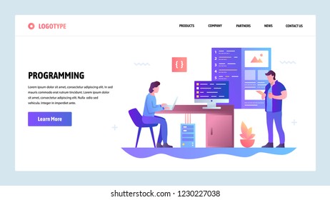 Vector web site gradient design template. Coding and software app development. Landing page concepts for website and mobile development. Modern flat illustration