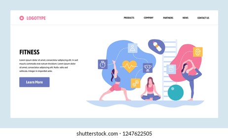 Vector web site gradient design template. Sport fitness exercise and yoga class. Landing page concepts for website and mobile development. Modern flat illustration