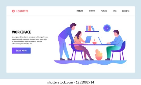 Vector web site gradient design template. Office meeting and coworking workplace. Landing page concepts for website and mobile development. Modern flat illustration. 