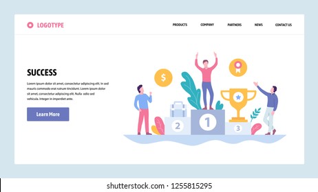Vector web site gradient design template. Business success, winner on the top position with reward. Landing page concepts for website and mobile development. Modern flat illustration