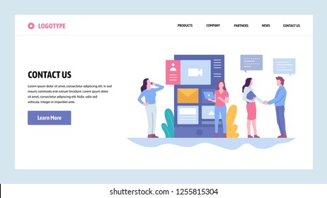 Vector web site gradient design template. Contact Us company information page. Landing page concepts for website and mobile development. Modern flat illustration