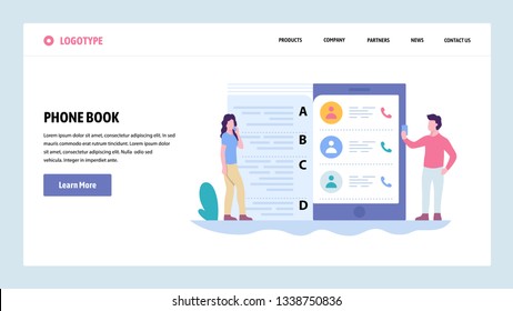 Vector web site gradient design template. Mobile phone contacts list. Landing page concepts for website and mobile development. Modern flat illustration