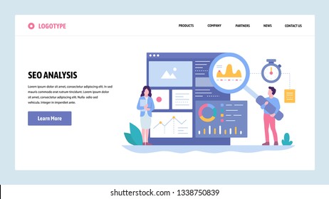 Vector web site gradient design template. SEO analytics and optimization. Online marketing and keyword suggestions. Landing page concepts for website and mobile development. Modern flat illustration