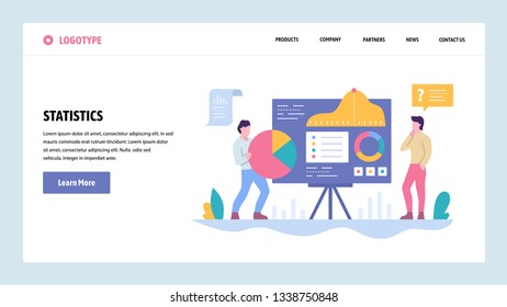 Vector web site gradient design template. Data analysis and statistics presentation. Charts and graphs. Landing page concepts for website and mobile development. Modern flat illustration