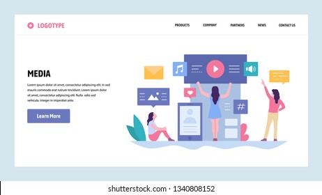 Vector web site gradient design template. Online digital media content. Music, video and photo content. Landing page concepts for website and mobile development. Modern flat illustration