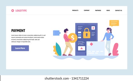 Vector web site gradient design template. Online money payment. Digital banking and secure payment. Landing page concepts for website and mobile development. Modern flat illustration