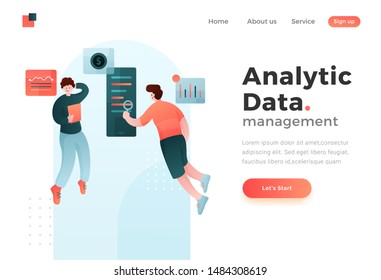 Vector web site gradient design template. Data analytics, dashboard and business finance report. Landing page concepts for website. Modern flat illustration