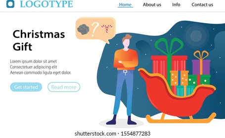 Vector web site gradient design template.Christmas Gift. Team building new app integration. Landing page concepts for website and mobile development. Modern flat illustration