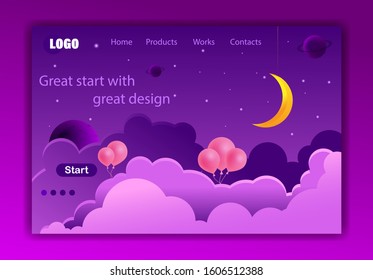 Vector web site gradient design template. Night mystery purple. Team building new app integration. Landing page concepts for website and mobile development. Modern flat illustration