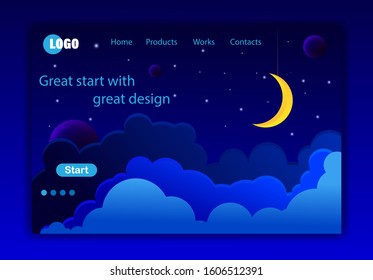 Vector web site gradient design template. Night mystery moon blue. Team building new app integration. Landing page concepts for website and mobile development. Modern flat illustration