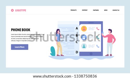 Vector web site gradient design template. Mobile phone contacts list. Landing page concepts for website and mobile development. Modern flat illustration