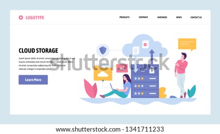 Vector web site gradient design template. Cloud storage server technology. Secure data upload and download. Landing page concepts for website and mobile development. Modern flat illustration