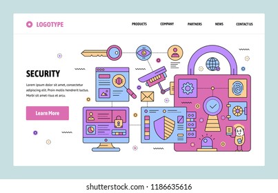 Vector web site linear art design template. Cyber security and surveillance. Landing page concepts for website and mobile development. Modern flat illustration