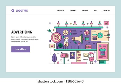 Vector web site linear art design template. Digital advertising and online marketing. Landing page concepts for website and mobile development. Modern flat illustration.