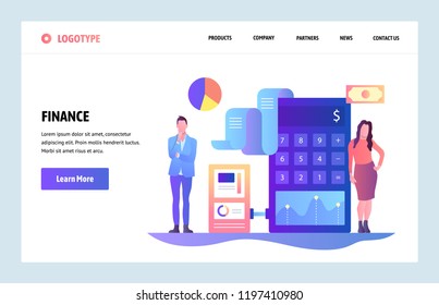 Vector web site linear art design template. Finance and accounting consulting. Money investment business advisers. Landing page concepts for website and mobile development. Modern flat illustration.