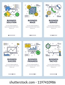 Vector web site linear art onboarding screens template. Business icons. Menu banners for website and mobile app development. Modern design flat illustration