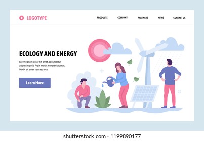Vector web site linear art design template. Alternative source of energy. Landing page ecology and energy savings concepts for website and mobile development. Modern flat illustration.