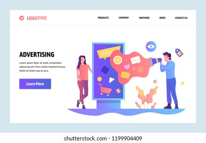 Vector Web Site Linear Art Design Template. Digital Advertising And Online Marketing. Outdoor Ads. Landing Page Concepts For Website And Mobile Development. Modern Flat Illustration.