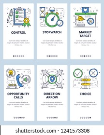 Vector web site linear art onboarding screens template. Marketing and sales icons. Target market and cold calls. Menu banners for website and mobile app development.