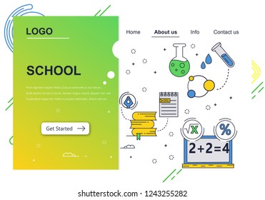 Vector web site linear art design template. School education subjects. chemistry, math. Landing page concepts for website and mobile development. Modern flat illustration