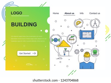 Vector web site linear art design template. Building construction company. Landing page concepts for website and mobile development. Modern flat illustration