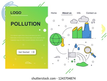 Vector web site linear art design template. Air and water pollution. Ecology environment problems. Landing page concepts for website and mobile development. Modern flat illustration