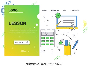 Vector web site linear art design template. School education, knowledge, accessories. Landing page concepts for website and mobile development. Modern flat illustration