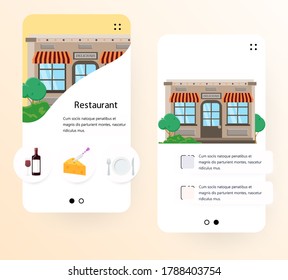 Vector web site onboarding screens template.Restaurant. Menu banners for website and mobile app development.