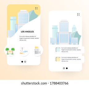 Vector web site onboarding screens template.Los Angeles. Menu banners for website and mobile app development.