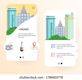 Vector web site onboarding screens template. Chicago. Menu banners for website and mobile app development.
