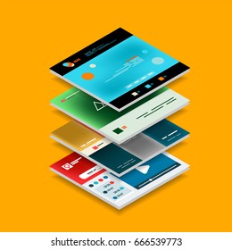 Vector Web Site Page Design Development Concept, Isometric 3d Semi Flat Style