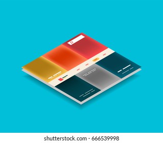 Vector web site page design development concept, isometric 3d semi flat style