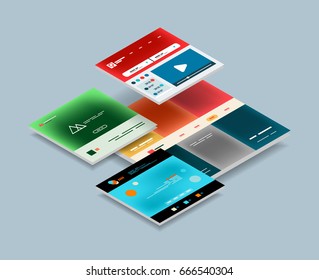 Vector web site page design development concept, isometric 3d semi flat style