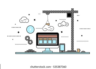 Vector web site page template using linear elements. Flat illustration