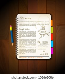 Vector Web site template - Open notepad with colorful bookmarks