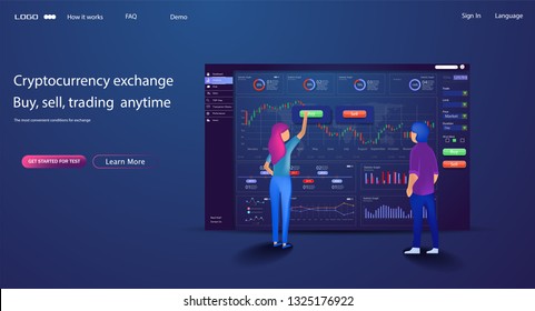 Vector web site trade design template. Finance charts and diagrams. Modern flat design concept of Data Analysis for website and mobile website. Landing page template. Easy to edit and customize. 