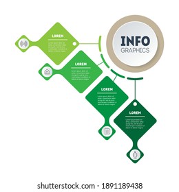 Vector Web Template of a sales pipeline, info chart. Infographic of green technology or education process with four steps. 4-step annual report. Eco Business presentation with 4 options. Sector.