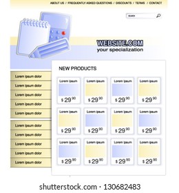 Vector web template - webpage office supplies