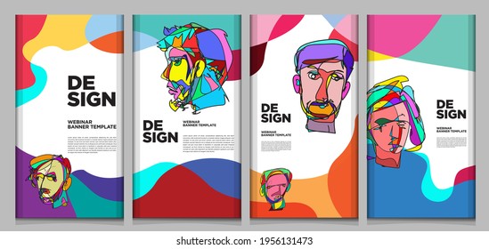 Plantilla de banner de vectores webinar con forma colorida abstracta