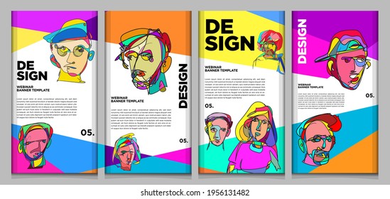 Plantilla de banner de vectores webinar con forma colorida abstracta