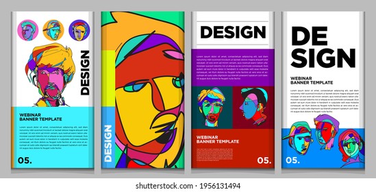 Plantilla de banner de vectores webinar con forma colorida abstracta