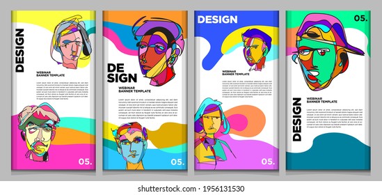 Plantilla de banner de vectores webinar con forma colorida abstracta