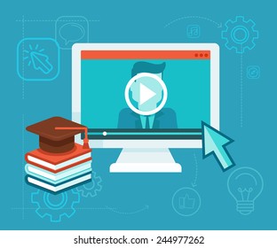 Vector webinar concept in flat style - video player - online education