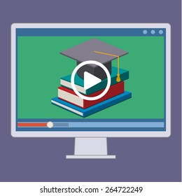 Vector webinar concept in flat style. Video player. Online education