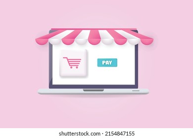 Vector webshop Symbol, with basket symbol and button