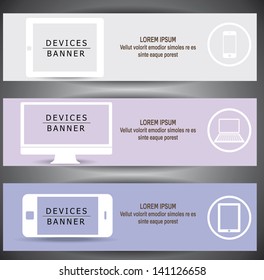 banners de sitios web vectoriales, con dispositivos modernos smartphone, tablet pc, laptop.