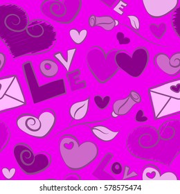 Vector Website Design and seamless Background in Trendy Modern Line Style in. Love Wedding on magenta Background. Thin Line Valentine Day seamless pattern.