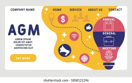 Vector website design template . AGM - Annual General Meeting acronym, business concept. illustration for website banner, marketing materials, business presentation, online advertising.