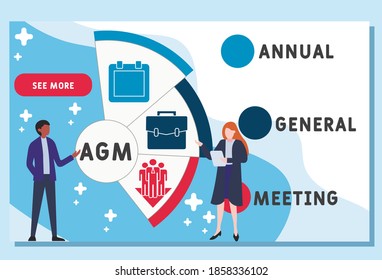 Vector website design template . AGM - Annual General Meeting acronym, business concept. illustration for website banner, marketing materials, business presentation, online advertising.